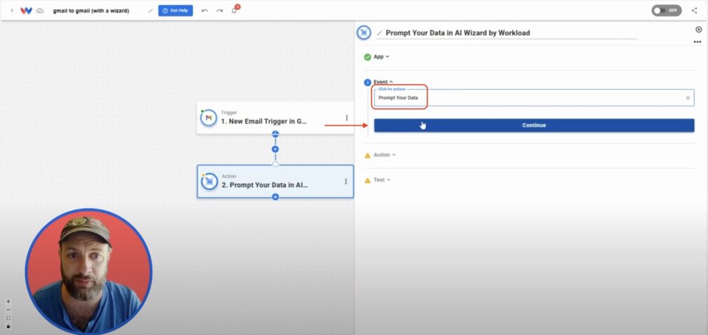 Mapping message and prompt fields in Workload to Automatically Reply to Gmail Messages using AI-generated text.