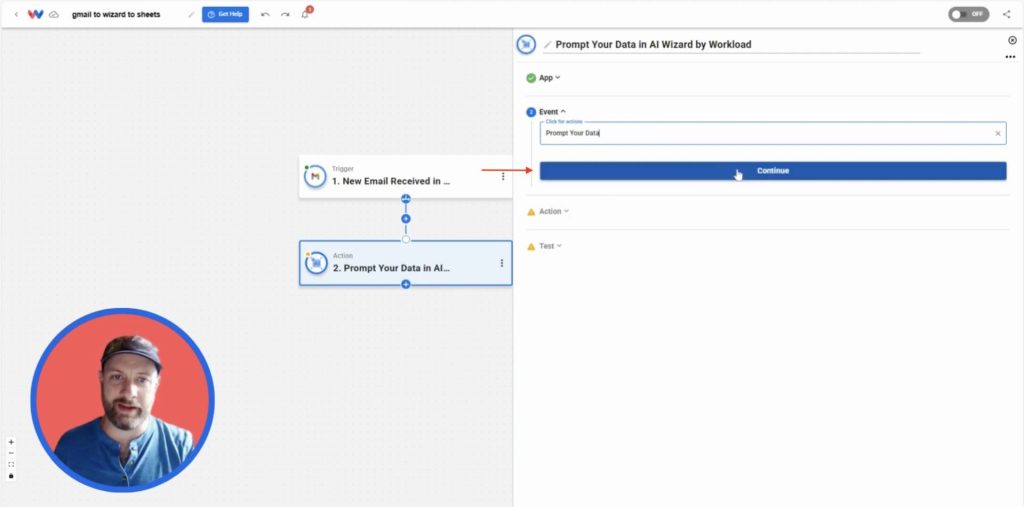 Selecting the “Prompt Your Data” event in AI Wizard by Workload to generate email summaries automatically.