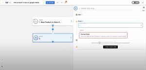 Choose Create Spreadsheet Row in Google Sheets to log new product details.