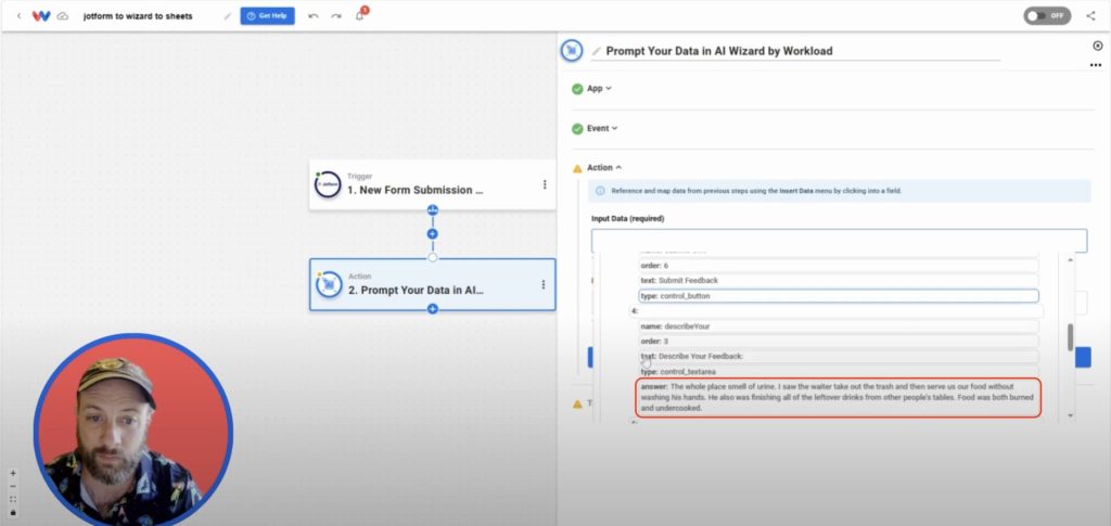 Mapping Jotform submission data into AI Wizard input fields in Workload.