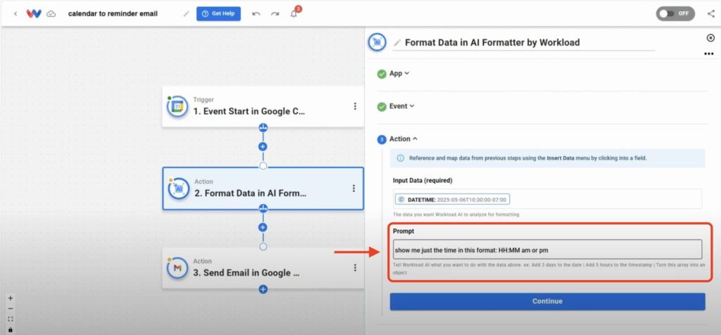 Editor view of Workload platform with red arrow pointing to the Prompt field.