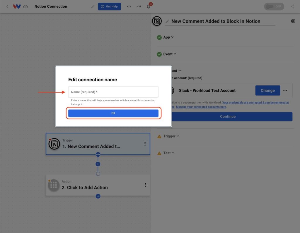 Dialog to Name your connection so it’s easy to identify later.