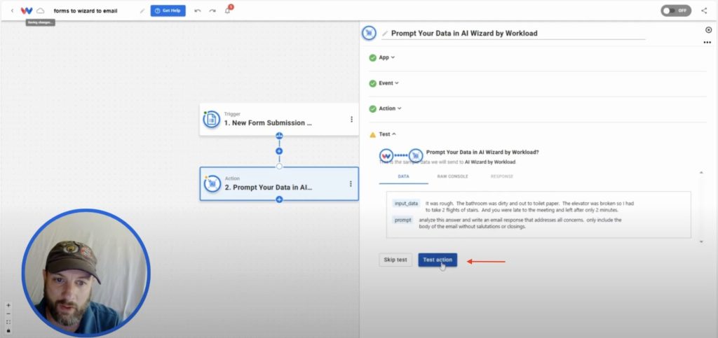 Testing the AI Wizard action in Workload to verify that the automation generates a clear, context-aware response.