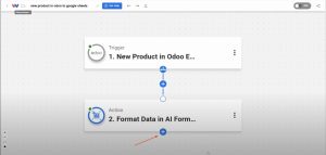 Adding a new action step after formatting Odoo product data.