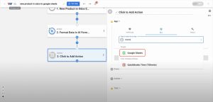 Selecting Google Sheets as the action app to sync Odoo Products in Google Sheets.