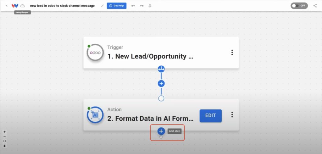 Workflow canvas highlighting + Add step beneath the AI Formatter action.