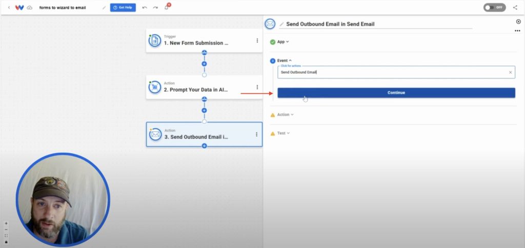 Selecting the “Send Outbound Email” event for Automatically Send AI-Powered Replies.