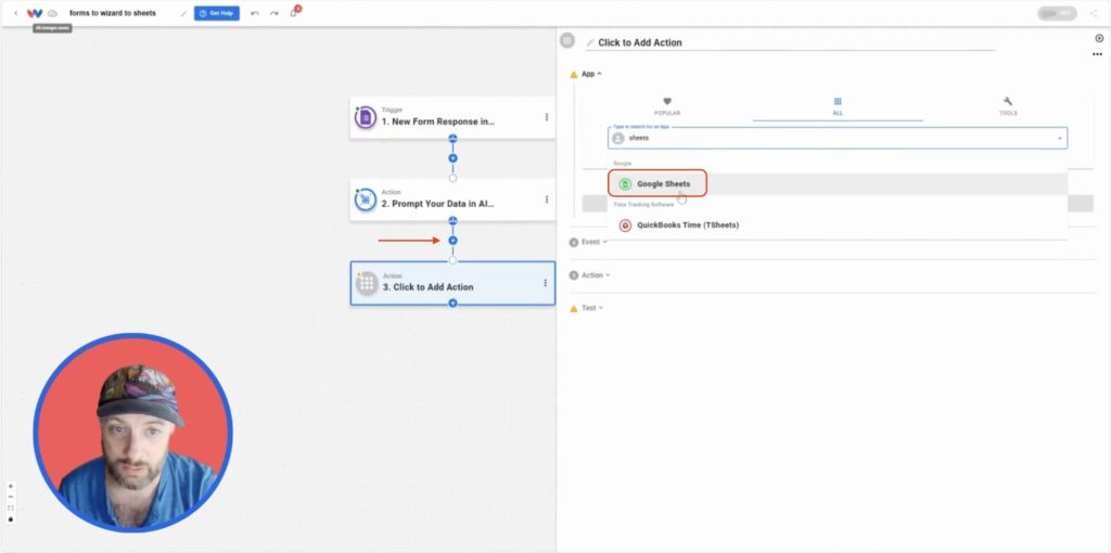 Adding the next step in Workload to send formatted Google Form data into Google Sheets automatically.