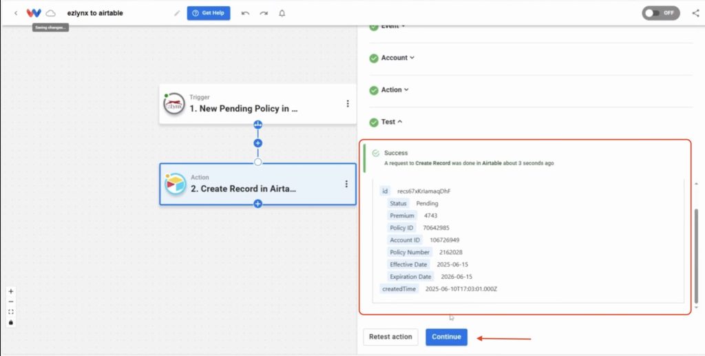 Click Continue to move past the test results and review your setup.