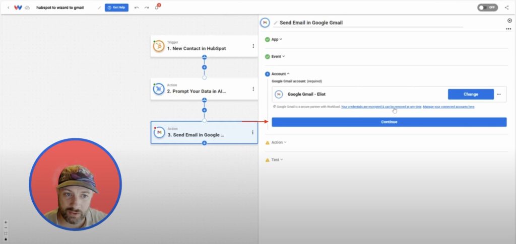 Connecting a Gmail account to Workload for automated outreach.