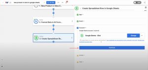 Connecting a Google Sheets account in Workload to continue building the automation.