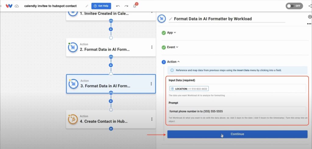 Provide the phone number and add a formatting prompt for HubSpot’s required style.