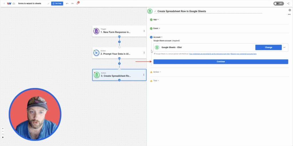 Connecting a Google Sheets account in Workload to allow data from Google Forms to be logged automatically.