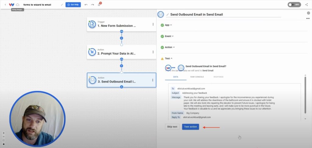 Sending a test email from Workload to confirm that Automatically Send AI-Powered Replies works correctly.