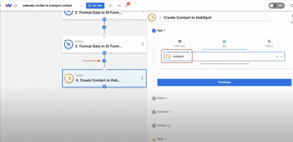 Pick HubSpot as the destination to create new contacts from Calendly.
