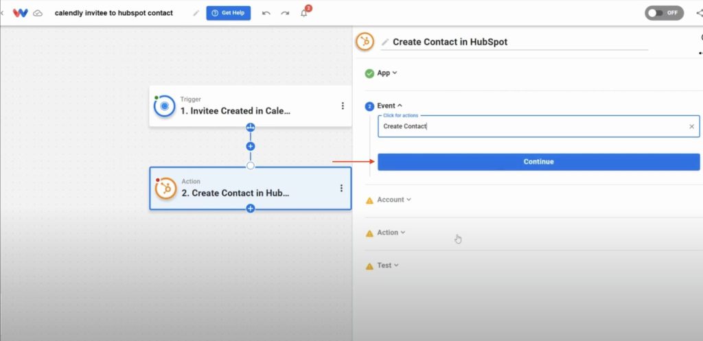 Select “Create Contact” so new invitees from Calendly become HubSpot CRM records.