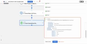 Testing the Google Sheets action to confirm product data syncs correctly.