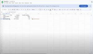 Verifying that Odoo Products in Google Sheets appear in the correct columns after testing.