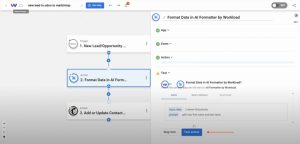 Testing the AI Formatter step with the name‑splitting input in Workload.