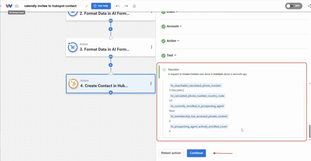 Run a test to confirm Calendly invitee to HubSpot contact data flows into your CRM properly.