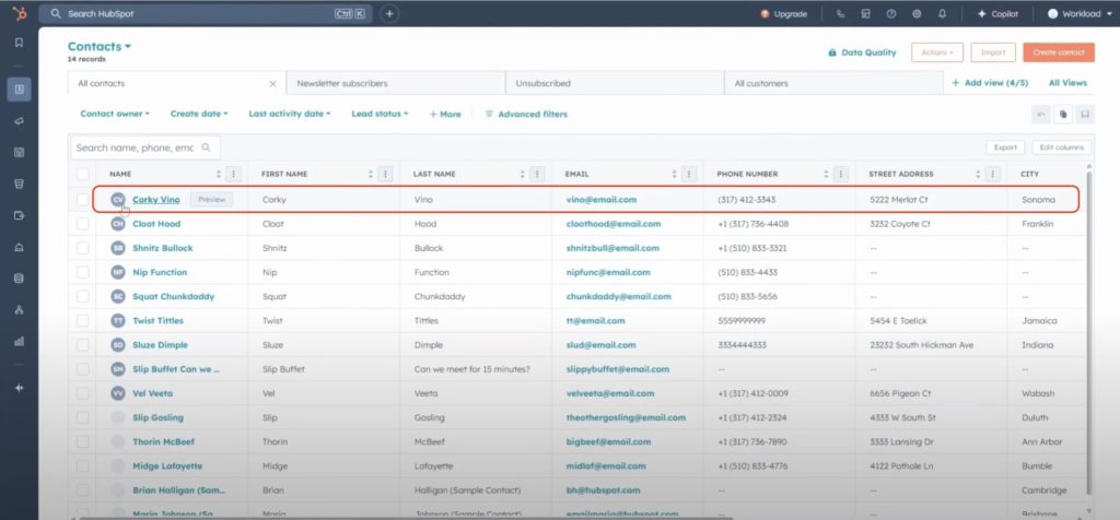 Verifying that a new contact record appears in HubSpot from the new spreadsheet row to create hubspot contacts from Google Sheets rows.