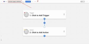 Naming the workflow “new lead in Odoo to Mailchimp” inside the Workload editor.