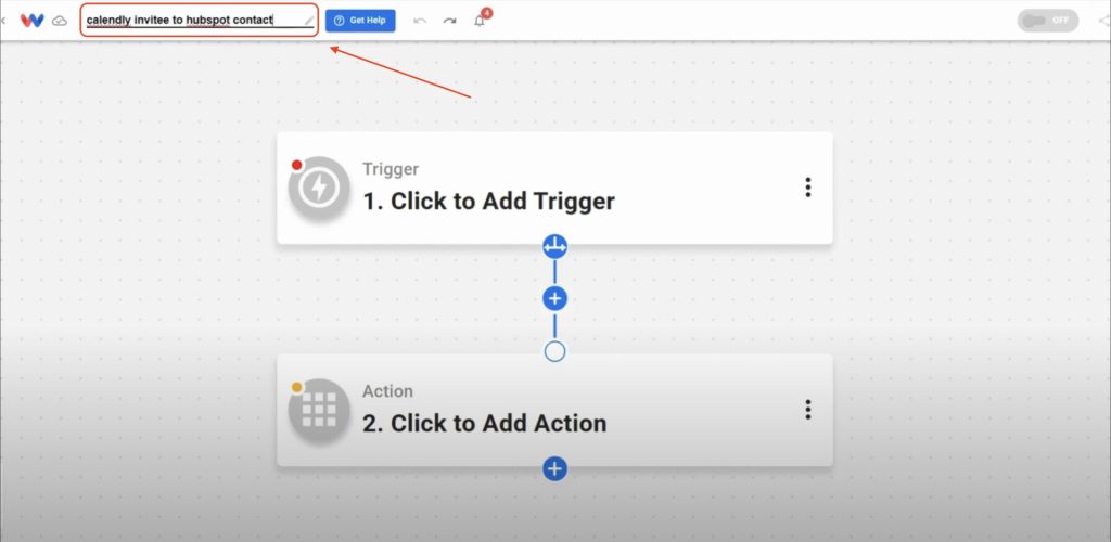 Enter a descriptive title, such as Sync Calendly Invitees to HubSpot Contacts, in the workflow name field.