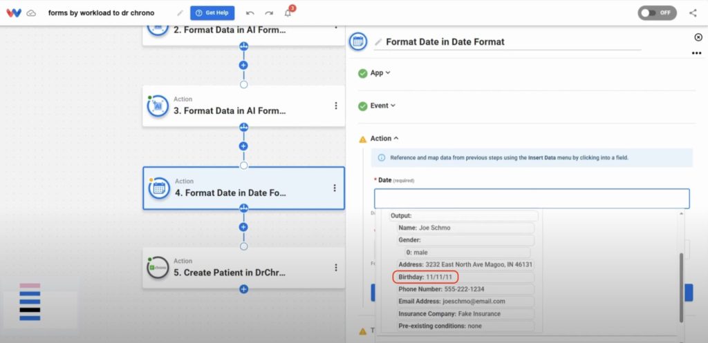 Specify the new output format for the date field.