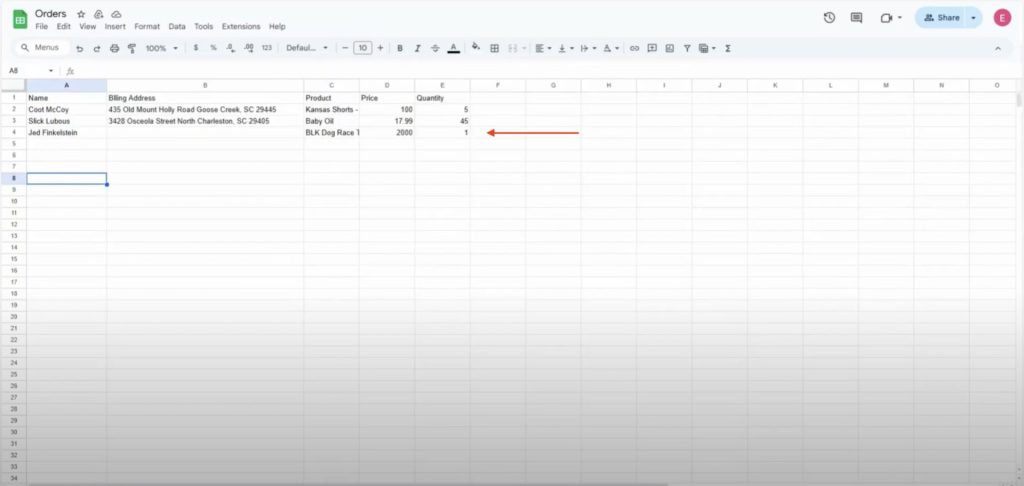 Viewing the spreadsheet where Zettle purchases are tracked automatically