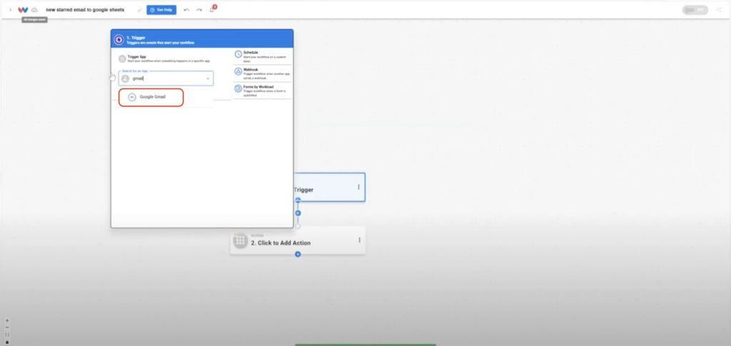 Search for Gmail in the trigger app selection menu to set up the automation.