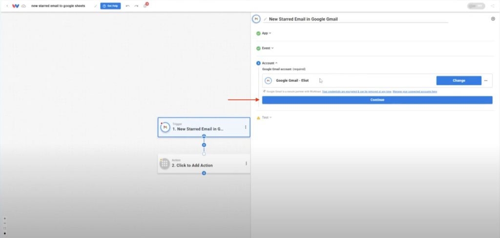 Sign in to your Gmail account and connect it to Workload for the Gmail Messages to Google Sheets automation.