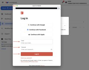 Enter Todoist credentials or choose Google, Facebook, or Apple to sign in.