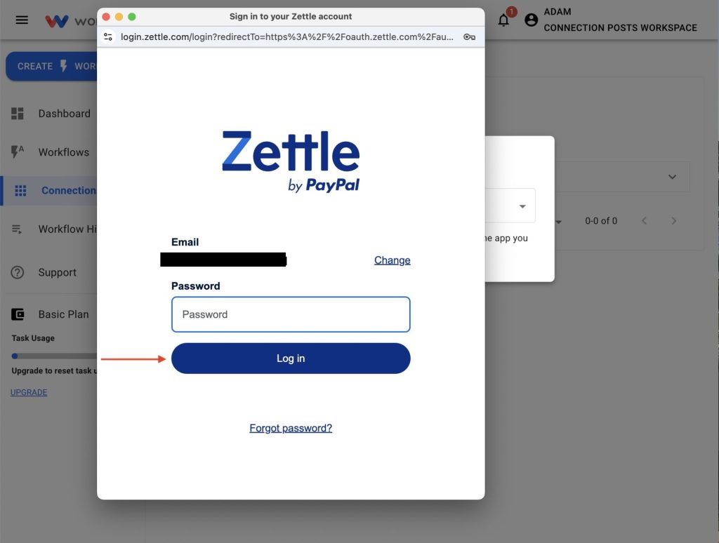 Provide your password and select Log in to finish authenticating in the step.