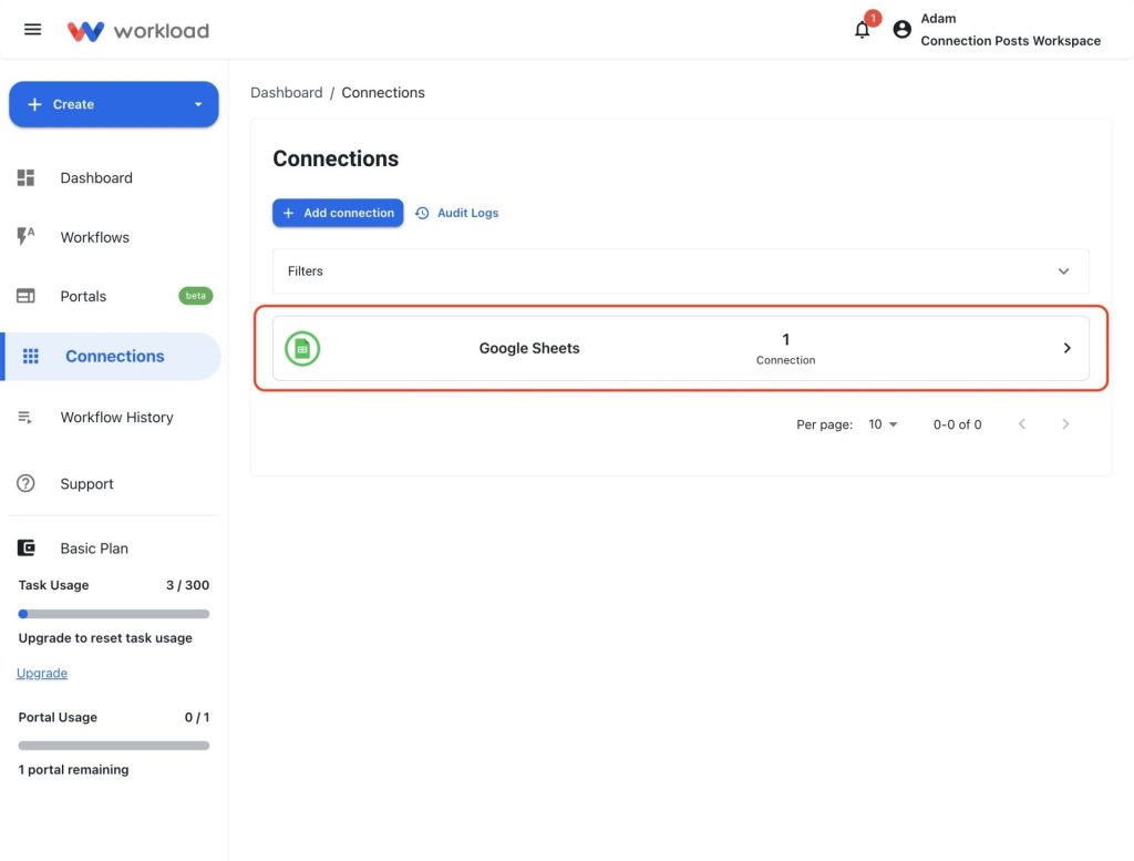 Confirmation screen displaying a successful connection.