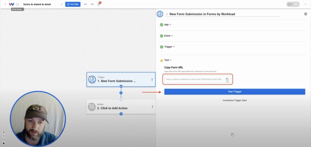 Testing a trigger in Workload to confirm form responses are captured correctly for Automatically Send AI-Powered Replies.