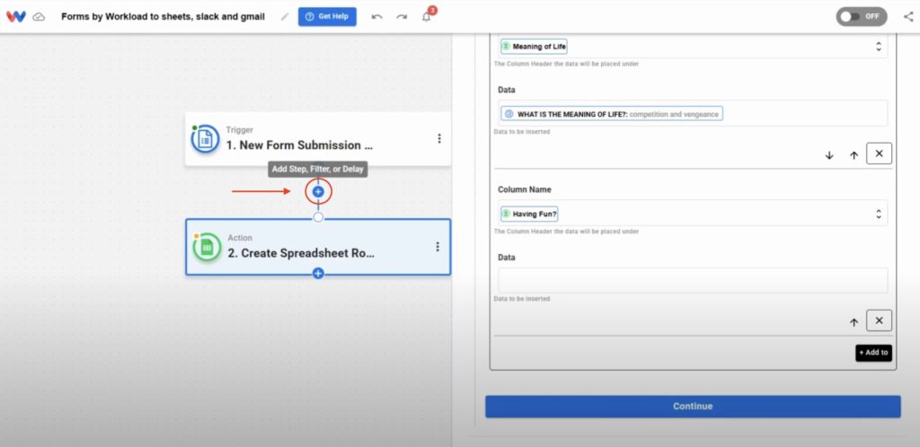 Click the ➕ button again to add another action and continue routing custom form responses.