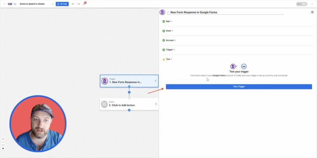 Testing the Google Forms trigger in Workload to pull recent response data automatically.
