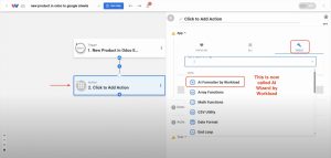 Add an action step and select Google Sheets from the list of apps.
