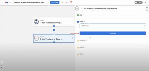Choose List Products as the action event in Odoo.
