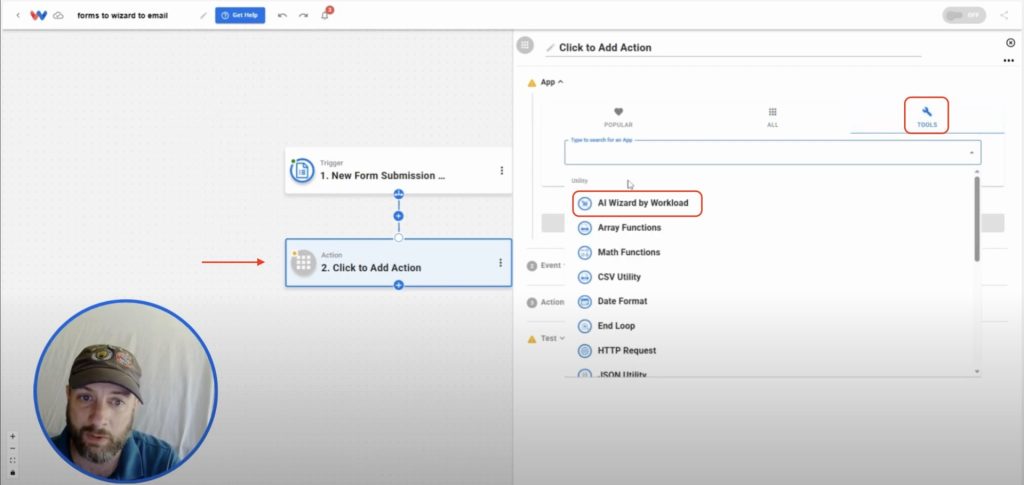 Adding the AI Wizard by Workload as the next step in the automation.