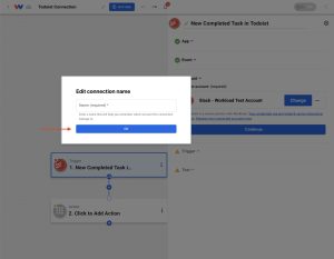 Add a connection name in Workload to identify your Todoist account.