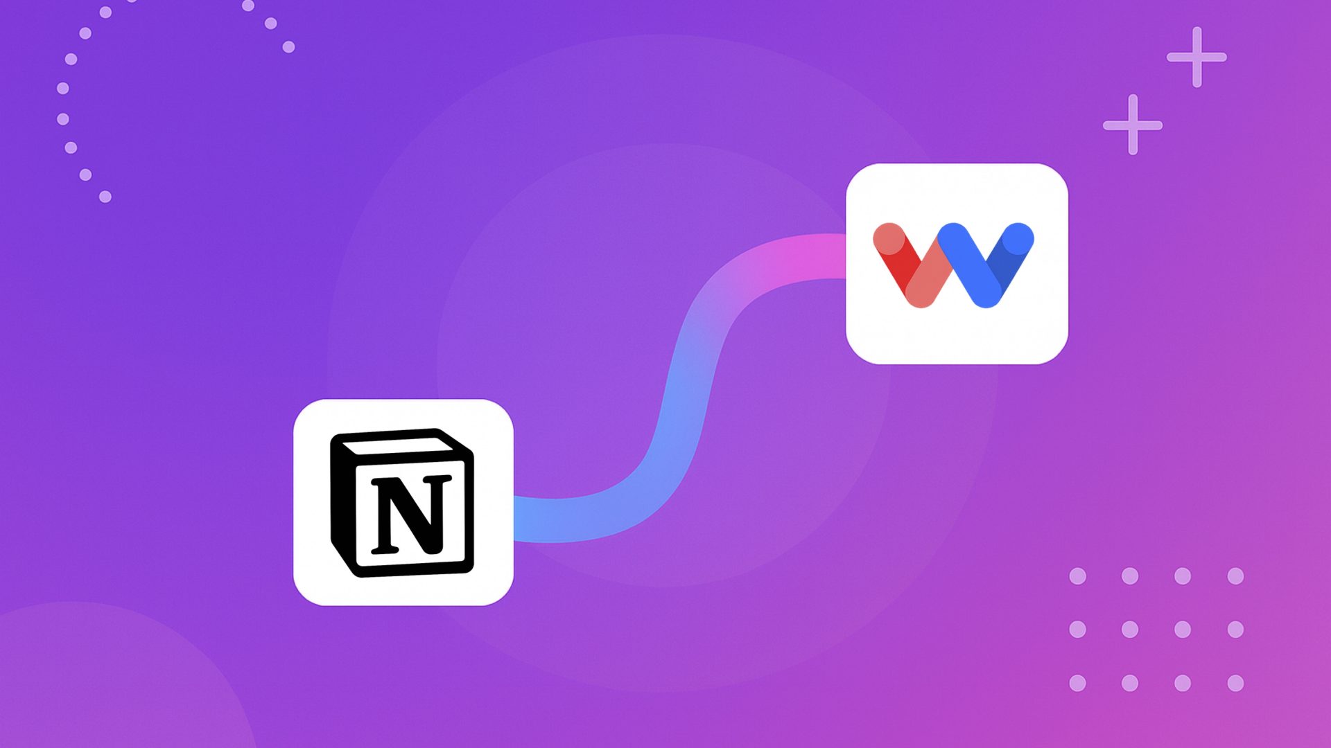 Connect Notion to Workload graphic showing the two apps linked together with a colorful flow line.