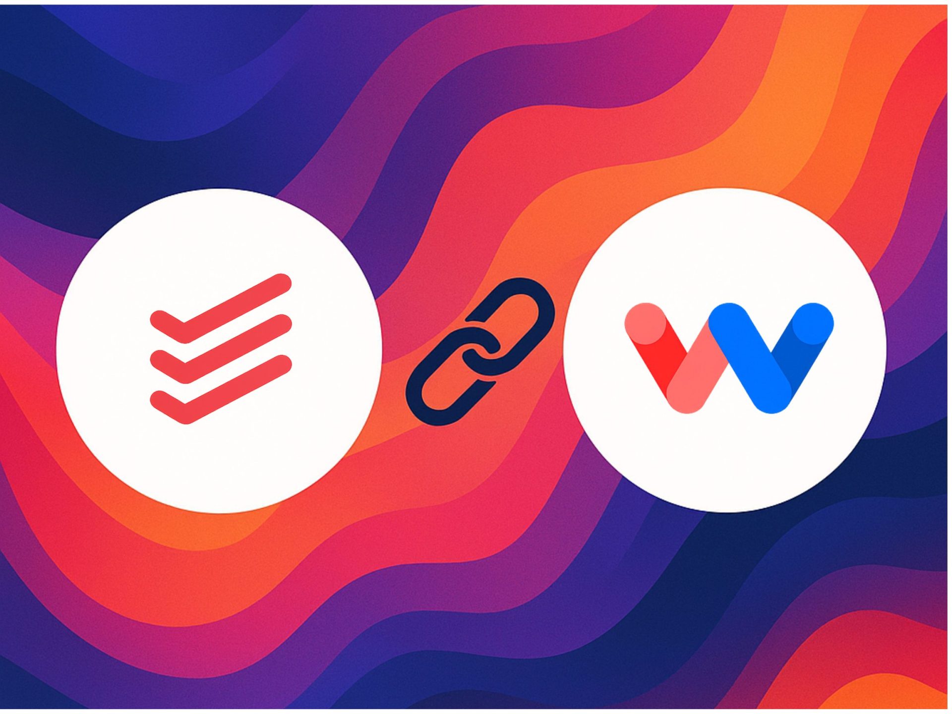 Dynamic illustration showing the key phrase link Todoist to Workload with both logos connected by a chain icon on a colorful background.
