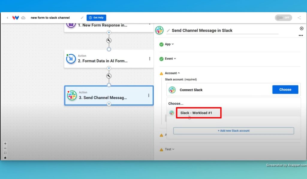Connect your Slack account to automate Google Forms and Slack with AI by Workload