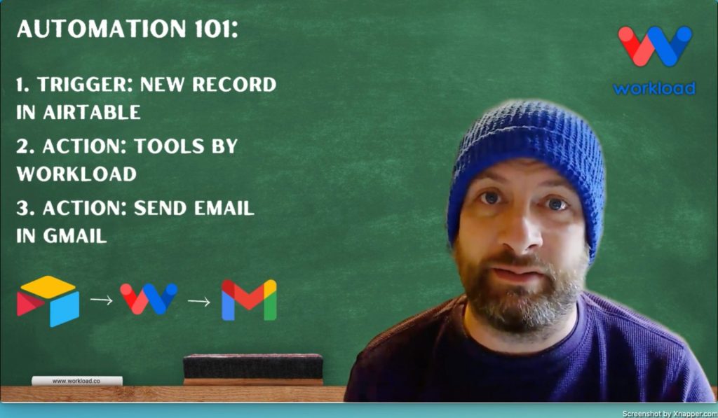 Overview of "Airtable Gmail Integration: New Airtable Records to Sending Emails in Gmail" workflow powered by Workload.