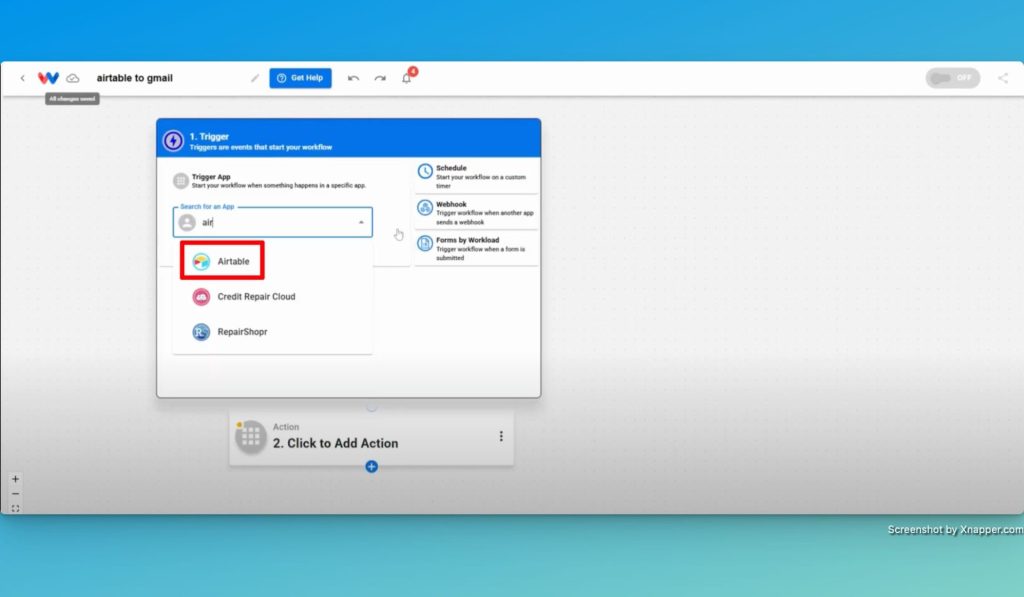 Select Airtable as the trigger app.