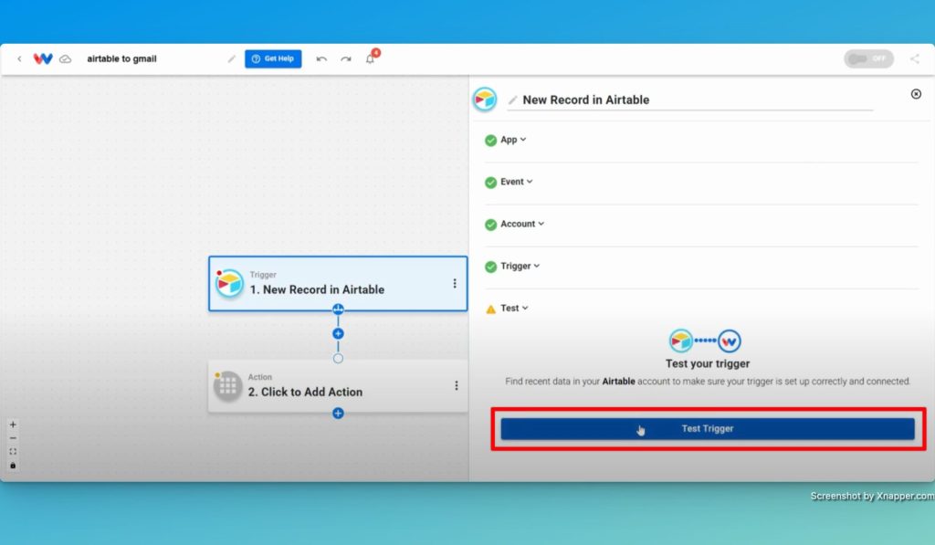 Test the trigger of your Airtable Gmail Integration.