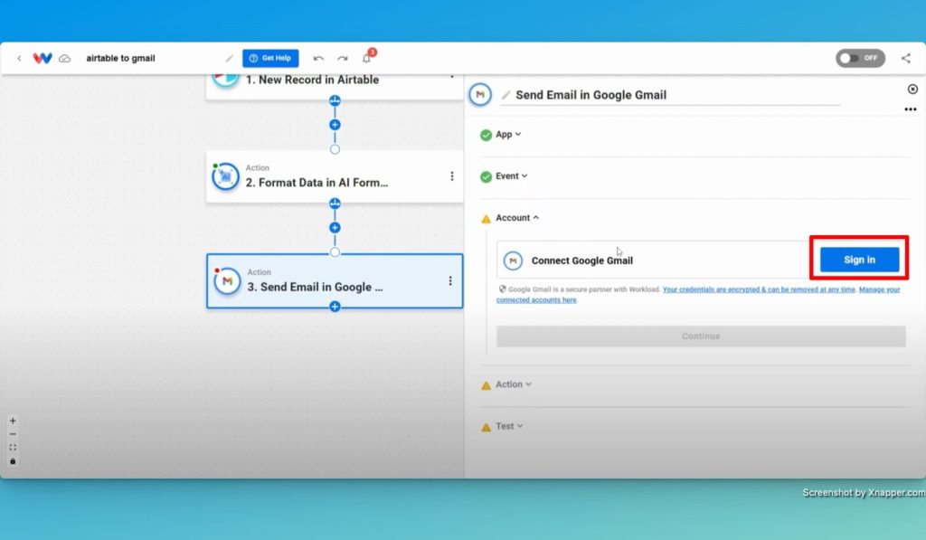 Securely sign in to your Google Gmail account in Workload.