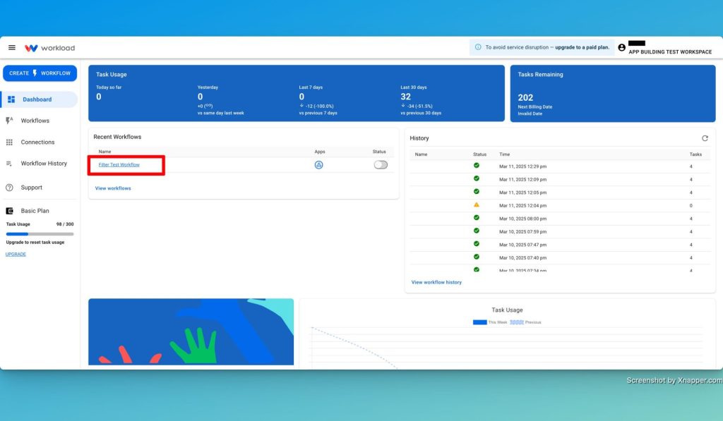 Open an existing workflow to utilize Workload Editor filters.