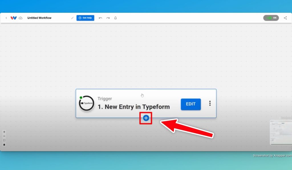To add steps and paths to a workflow, start by clicking the "+" icon.